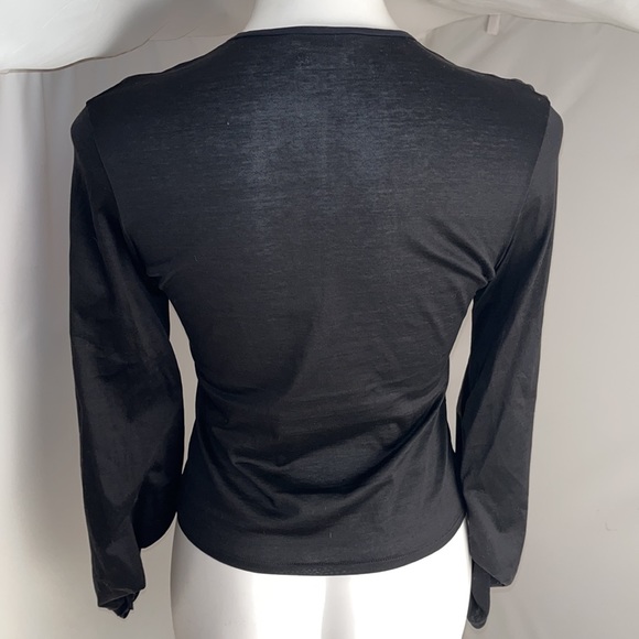 Yves Saint Laurent rive gauche black long bell sleeve v-neck fitted top - Picture 5 of 12